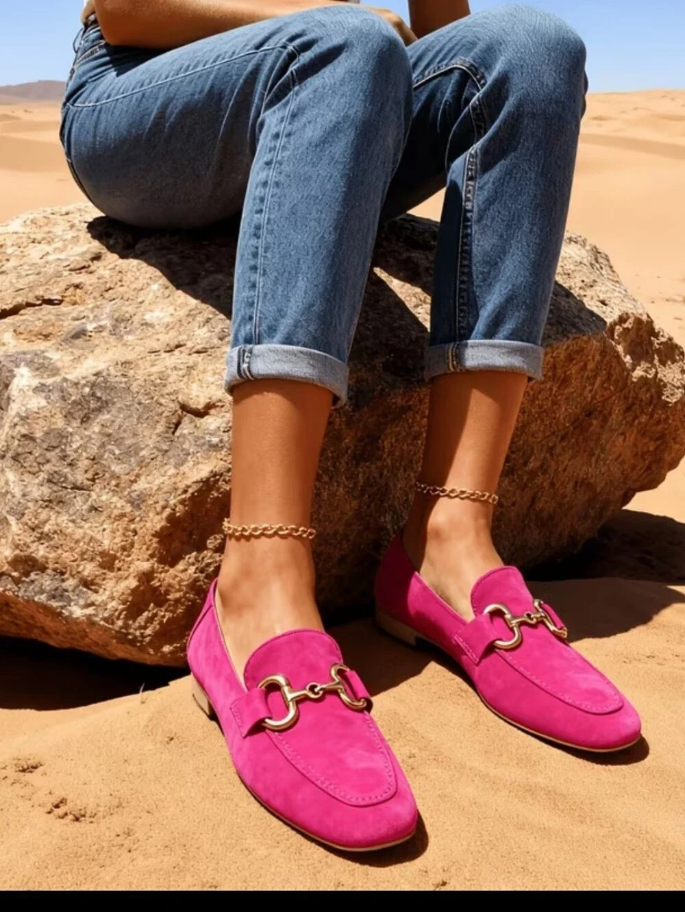 Women'S Spring New Casual Flat Loafers with Metal Buckles, Round Toe, Large Size